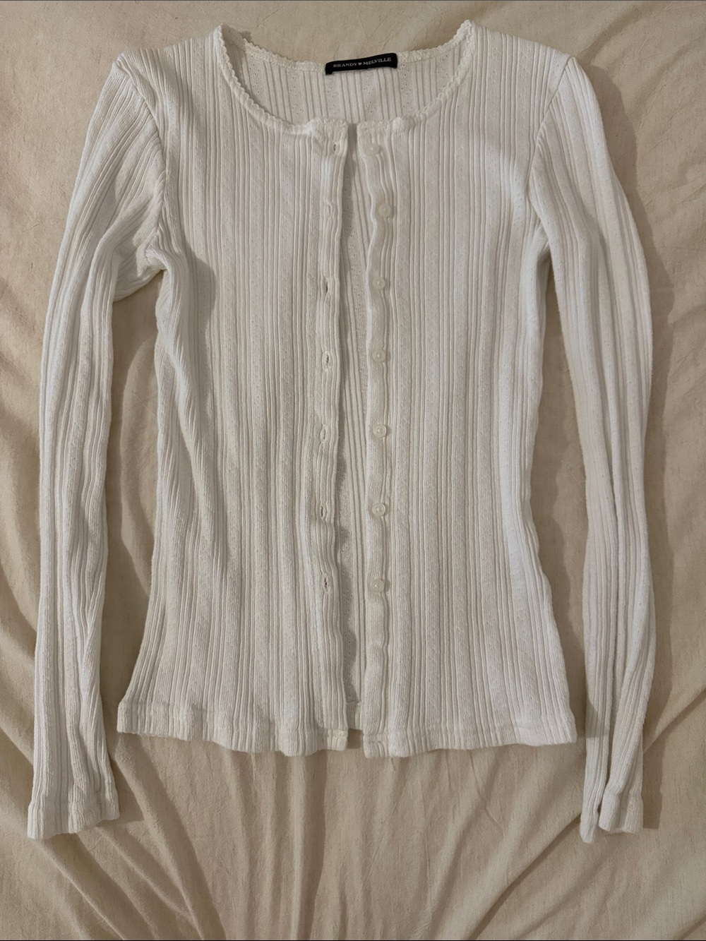 White Ribbed Button-Front Long Sleeve cardigan top